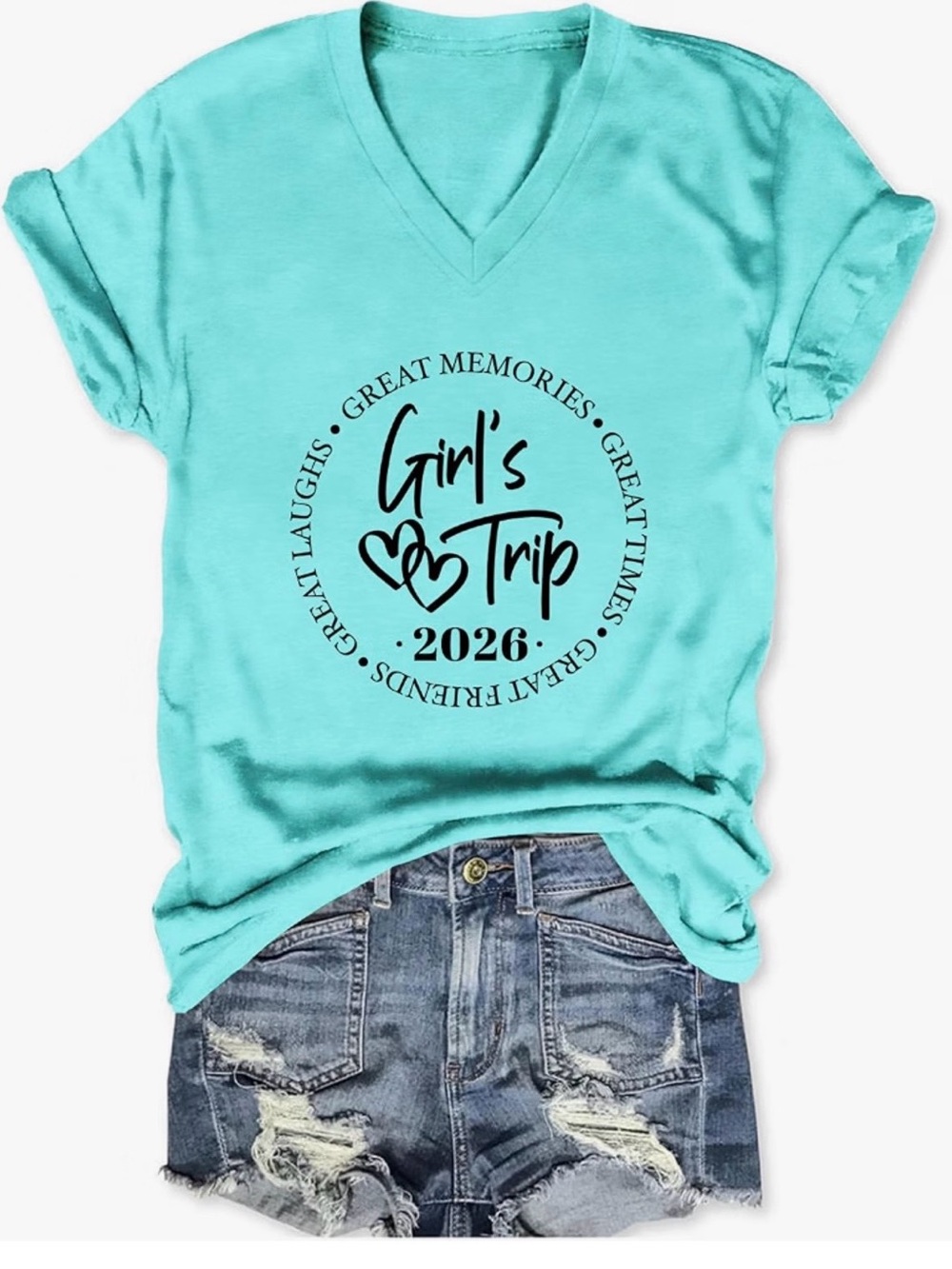 Girl’s Trip 2026 Tee - Aqua V-Neck Top
